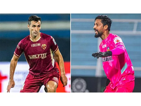 FC Goa's Carl McHugh (L) and Laxmikant Kattimani (R). (Photo: ISL)