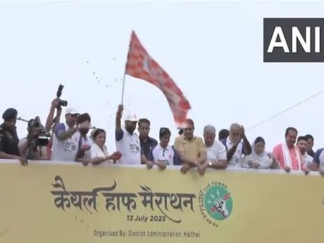 Haryana Chief Minister Nayab Singh Saini flags off Kaithal Half Marathon (Photo/ANI)
