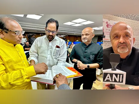 Mukesh Gupta, Mukhtar Abbas Naqvi, Sameer Anjaan(Image source/ANI)