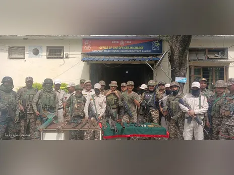 Recovery of arms, ammunition and explosives by Manipur police. (Photo/ANI)