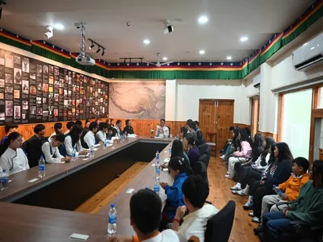 Sikyong Penpa Tsering addressing Tibetan students from abroad in Dharamshala. (Photo/X@CTA_TibetdotNet