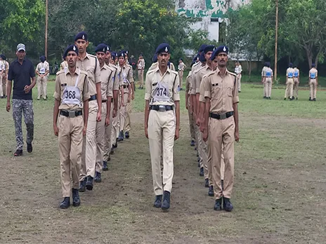 Newly recruit constables performing training at PTS Bhauri, Bhopal (Photo/ANI)
