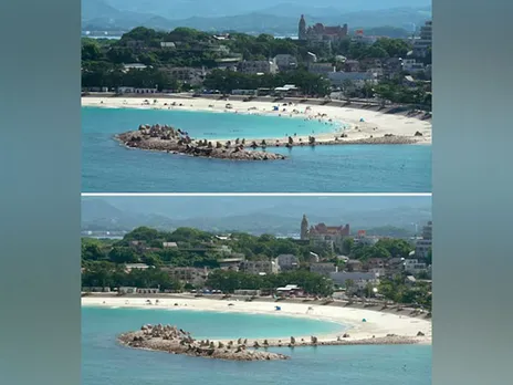 A combination of images taken from a fixed live video camera footage shows a beach immidiately after earthquake and after people evacuated following a tsunami warning in Japan (Image/Reuters)