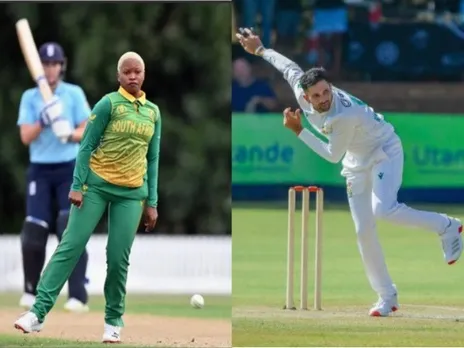 South Africa's left-arm spinners Nonkululeko Mlabaand Keshav Maharaj  (Photo: ICC and X/@ProteasMenCSA)