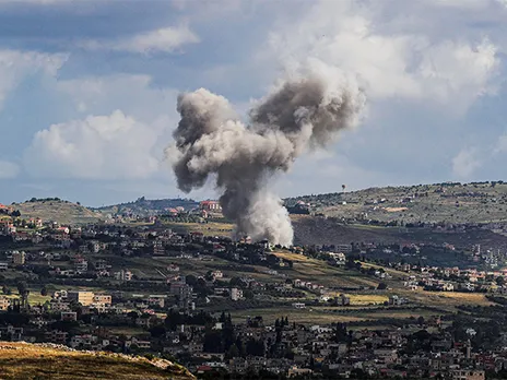 Plumes of smoke billow over Lebanese territory after an Israeli airstrike, during continued cross-border clashes between Israeli forces and Hezbollah, seen from Israel’s northern border on May 5, 2024 (File Photo/Reuters)