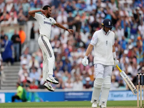 Prasidh Krishna celebrating Root's wicket. (Photo: @BCCI X)