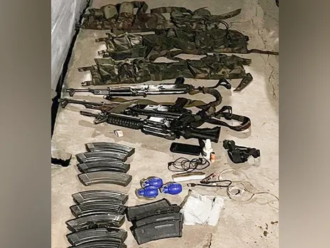 Army, JK Police and CRPF recover two AK Series Rifles, one M4 Rifle, and a large quantity of ammunition and warlike stores from Pakistani terrorists (Image/ANI)