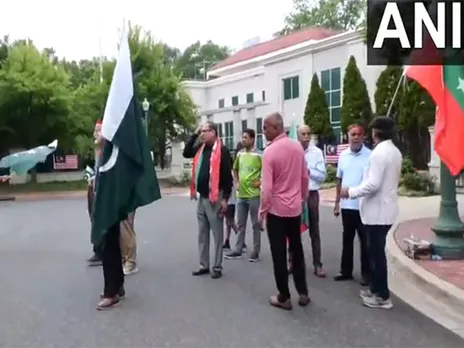 Pakistan Tehreek-e-Insaf (PTI) staged a protest outside the Pakistan Embassy in Washington, DC,. (Photo/ANI)