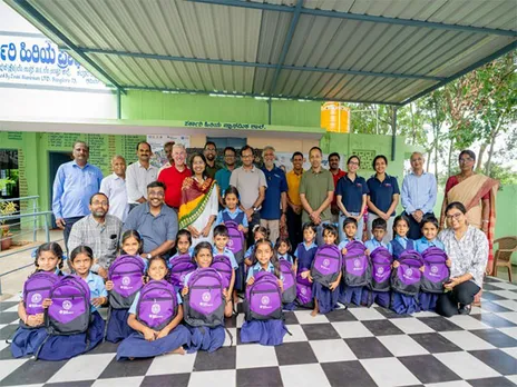 Mr. Santhosh Kumar, TI India, and Mr. Dhananjay Ganjoo, TAPF along with their senior leadership team visited GMS Heggadadevanapura, distributing bags and serving mid-day meals