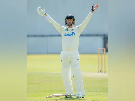Devon Conway celebrating his ton. (Photo: X/@ZimCricketv)