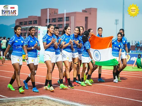 India’s Women’s Rugby team celebration after winning bronze medal in Asia Rugby Emirates U20 Championship (Image: Rugby India)