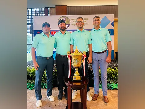 Indian golfers Col. Varoon Parmar (left to right), Simarjeet Singh, Arjun Singh and Ranjit Singh at the opening ceremony of the APGC Mid-Amateur Championship (Image: IGU)