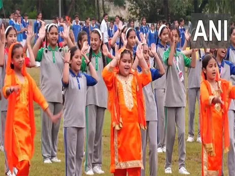 School students in Udhampur rehearse for 79th Independence Day (Photo/ANI)