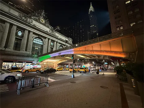 New York landmarks lit up in Indian Tricolour to celebrate India's Independence Day (Image: X/@IndiainNewYork)