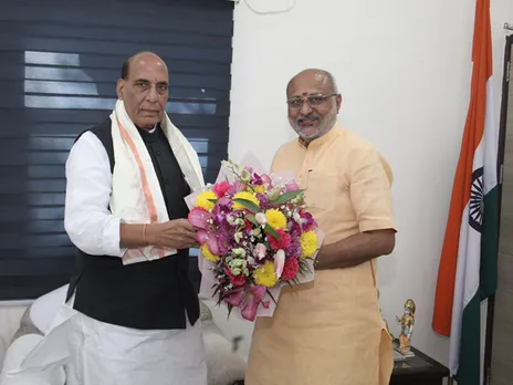 Rajnath Singh congratulates CP Radhakrishnan (Photo/ANI)