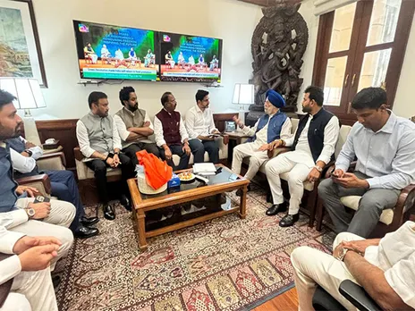 Nara Lokesh including union minister Ram Mohan and other TDP MP’s meeting with union minister Hardeep Singh puri in the Parliament  (Photo/ANI)