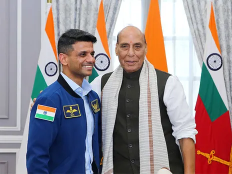 Defence Minister Rajnath Singh with Group Captain Shubhanshu Shukla. (Photo/X)