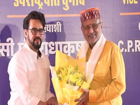 NDA VP nominee CP Radhakrishnan being felicitated by BJP Anurag Thakur (Photo: ANI)