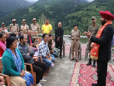 Uttarakhand Governor Lt Gen Gurmeet Singh meets affected families in Uttarkashi (Photo/ANI)