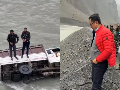 Vehicle falls into river in Drass (Photo: @KirenRijiju/X)