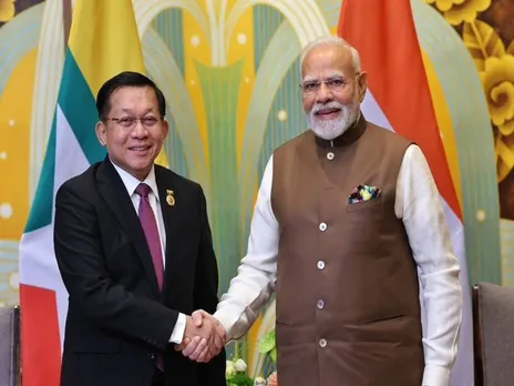 Prime Minister Modi with Myanmar’s Senior General Min Aung Hlaing in Tianjin (Photo/ ANI)