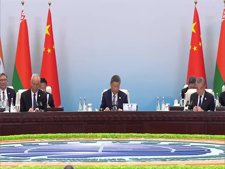 Chinese President Xi Jinping addressing the 25th Meeting of the Council of Heads of State of the SCO in Tianjin. (Photo/ANI)