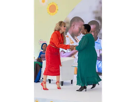 Dr. Rasha Kelej, Merck Foundation CEO with H.E. Amai Dr. AUXILLIA MNANGAGWA, First Lady of Zimbabwe at the 7th Edition of Merck Foundation First Ladies Initiative Summit
