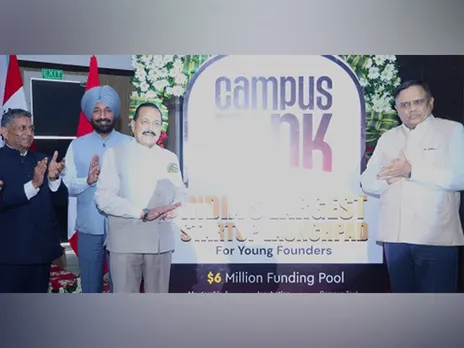 Union Minister, Dr. Jitendra Singh along with Rajya Sabha MP Satnam Singh Sandhu during the launch of 'Campus Tank' at New Delhi