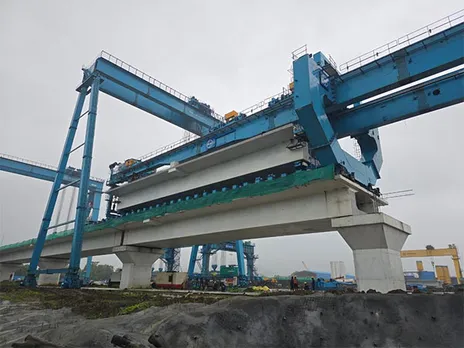 First Full Span Box Girder Launched Through Full Span Launching Gantry in Maharashtra for Mumbai Ahmedabad Bullet Train Corridor (Images: NHSRCL)