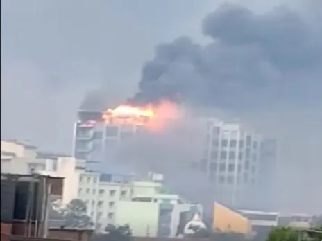 Nepalese media outlets Kantipur TV’s headquarters set on fire (Photo/User User-generated video with broadcast/digital rights granted to ANI)