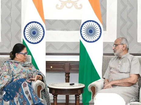 Former Rajasthan CM Vasundhara Raje meets Vice President CP Radhakrishnan (Photo: Vasundhara Raje Office)