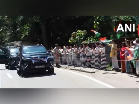 Prime Minister Narendra Modi being welcomed by locals in Itanagar (Photo/ANI)