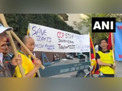 Tibetan activists gathered outside the United Nations headquarters in New York (Photo/ANI)