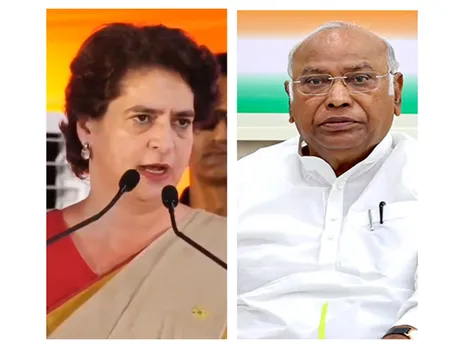Congress leader Priyanka Gandhi Vadra and party chief Mallikarjun Kharge (Photo/ANI)
