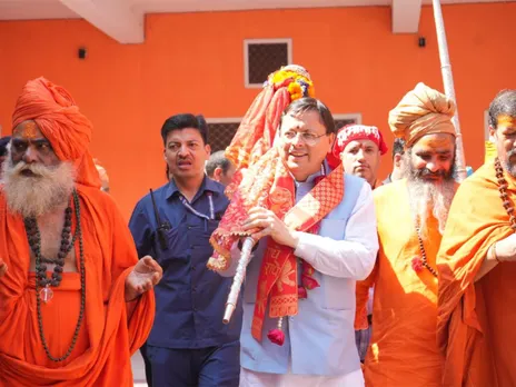 Chief Minister Dhami flags off the sacred Chhari Yatra (Photo/ANI)