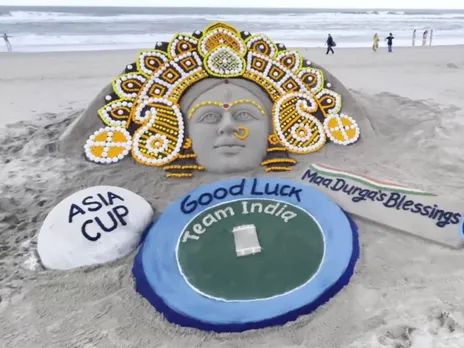 Sand art depicting goddess Durga blessing Team India (Photo/ANI)
