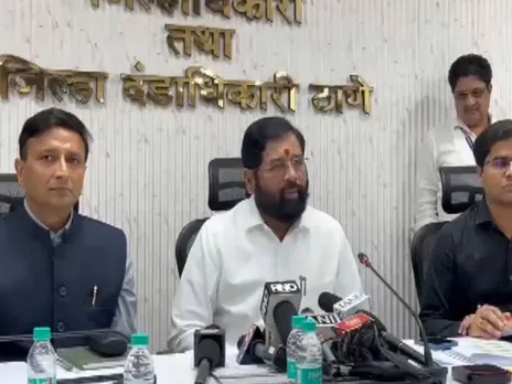Maharashtra Deputy Chief Minister Eknath Shinde addressing the media. (Photo/ANI)