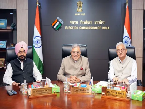 Chief Election Commissioner Gyanesh Kumar (middle), Election Commissioners Sukhbir Singh Sandhu and Vivek Joshi (File photo/ANI)