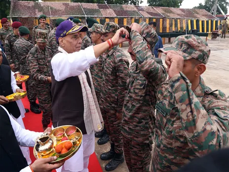 Union Defence Minister Rajnath Singh participates in Shastra Puja on the occasion of Vijayadashami (Photo/ANI)