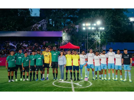 Usain Bolt with top footballers in Mumbai following 5v5 match. (Photo: PUMA India)