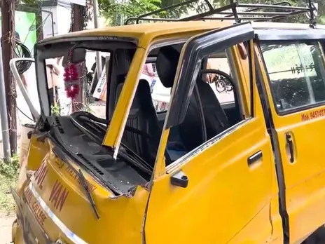 Visual of the collided school van (Photo/ANI)