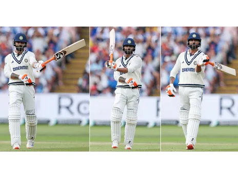 Ravindra Jadeja celebrates his century. (Photo/ANI)