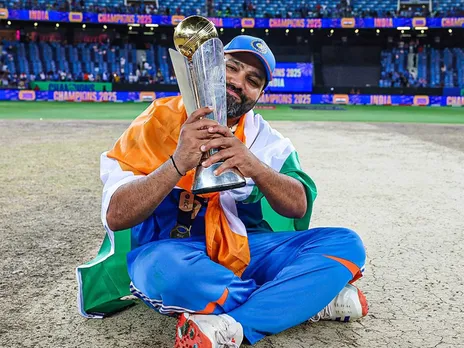 Rohit Sharma with the Champions Trophy (Photo/ANI)