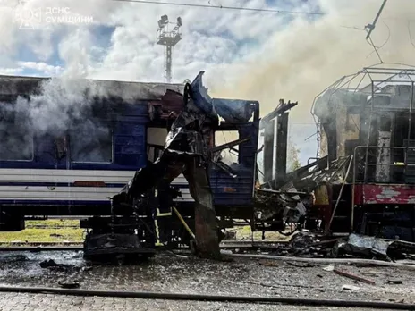 Smoke rises over a passenger train hit by Russian drone strike (Photo/Reuters)