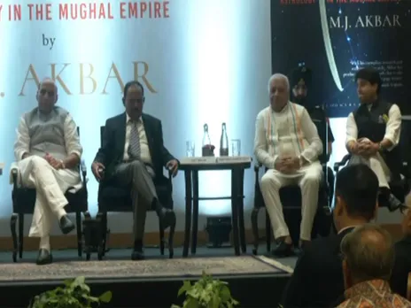 Union Defence Minister Rajnath Singh, NSA Ajit Doval, Union Minister Jyotiraditya M. Scindia, and Bihar Governor Arif Mohammad Khan at the launch of M.J. Akbar’s book “After Me, Chaos: Astrology in the Mughal Empire" (Photo/ANI)