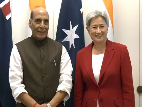 Defence Minister Rajnath Singh with Australia’s Foreign Minister Penny Wong (Photo/ANI)