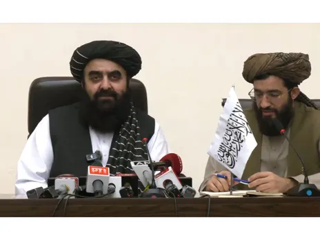 Afghanistan FM Mawlawi Amir Khan Muttaqi addressing a press conference in Delhi (Photo/ANI)