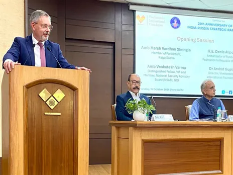 Russian Ambassador to India, Denis Alipov addressing seminar on 25th anniversary of India-Russia Strategic partnership declaration (Photo/ Russian Embassy)