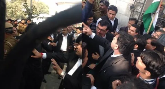 Shouting 'Vande Mataram' slogans, lawyers beat scribe, JNUSU leader in Delhi court