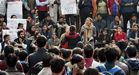 Shareer hamara, izzat tumhari?: JNU female students raise slogans on International Women's Day